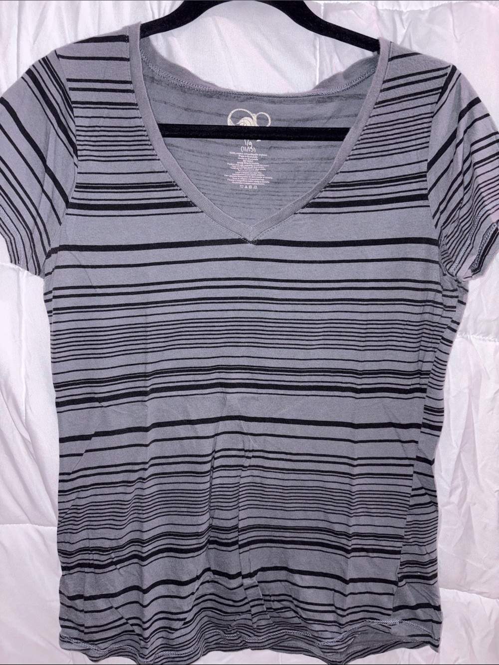 OP Women's V-Neck Striped Tee - Gray & Black
